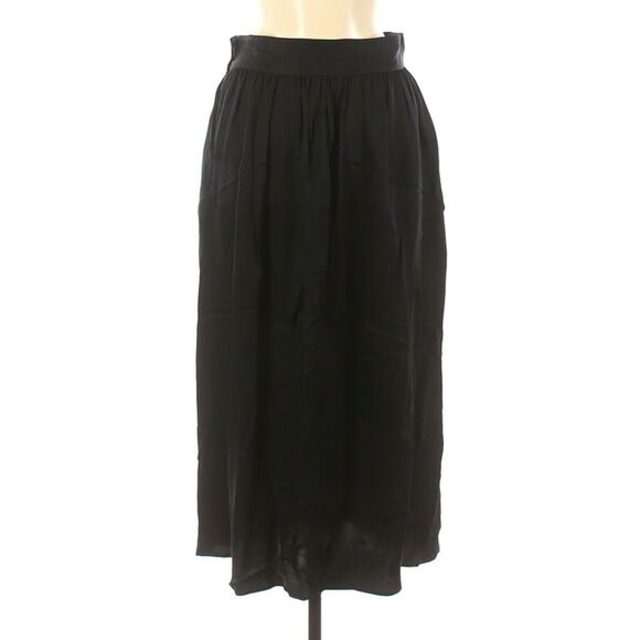 JESSE KAMM silky black midi pleated Ranch Skirt cupro office career Size Medium - Picture 2 of 6